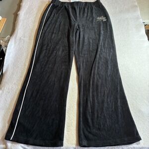 Forever 21 Fubu 05 Black Velour Wide Leg Track Pants Women XL Bell Bottoms